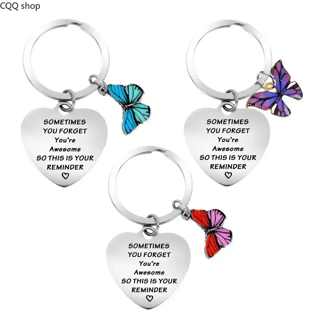 Inspirational Butterfly Keychain Multipacks • You Are Awesome Engraved Heart Keyring Women Encouragement Best Friend Coworker Gift Sets