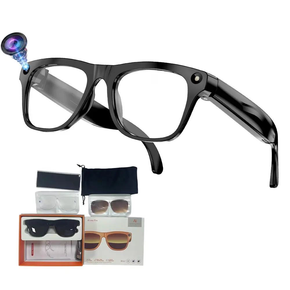Smart AI Glasses for Travel,8MP Camera,One Click Audio recording,First Person Video Shooting,Bluetooth Calling and Music Playback,AI Real Time Translation and Simultaneous Interpretation,WiFi Transfer, 290Mah Battery ,3Lenses Total