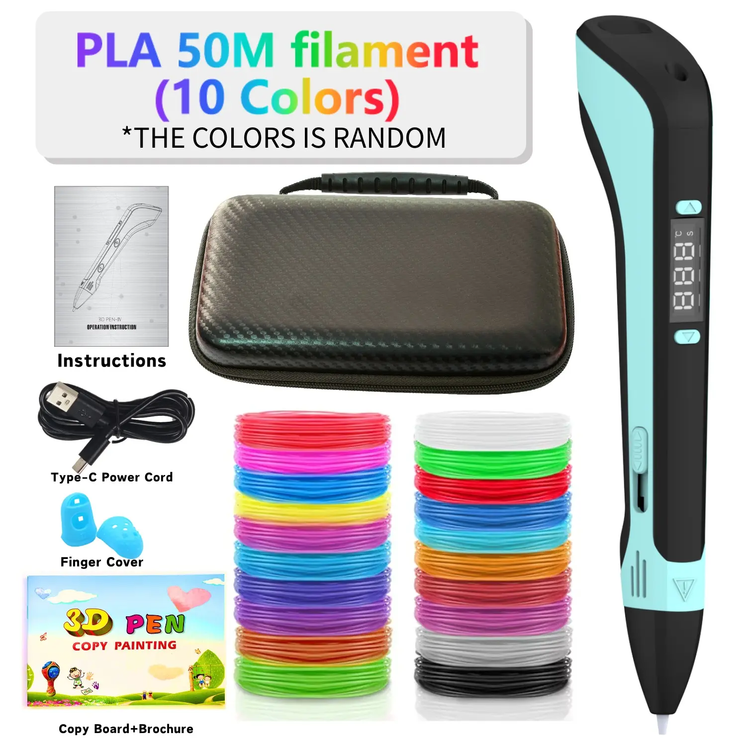 3D Printing Drawing Pen Set, DIY Art Tools with 50m Pla Filament, Finger Guards, Sketchbook, LCD Screen, Perfect for Christmas Gifts