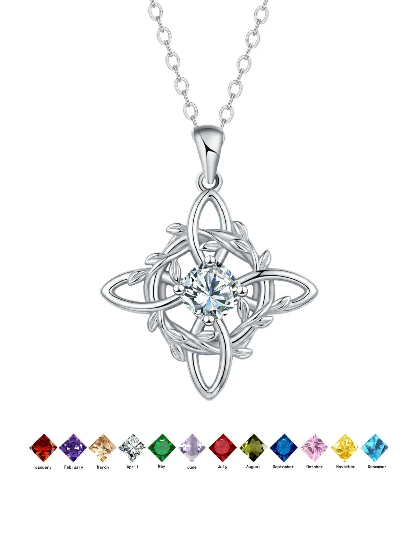 Witch Knot Birthstone Necklace for Women, Celtic Wreath Pendant, 12 Birth Month Colors, Birthday Christmas Gift for Mom, Wife, Girlfriend or Daughter