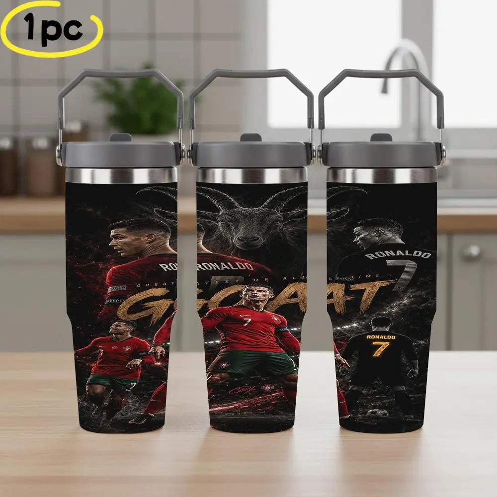1pc 30oz C Ronaldo Theme Stainless Steel Insulated Cup, Goat7 Print, Sports Fitness Outdoor Portable Water Bottle, Travel Mugs Insulated For Hot And Cold, Stylish and Durable Design