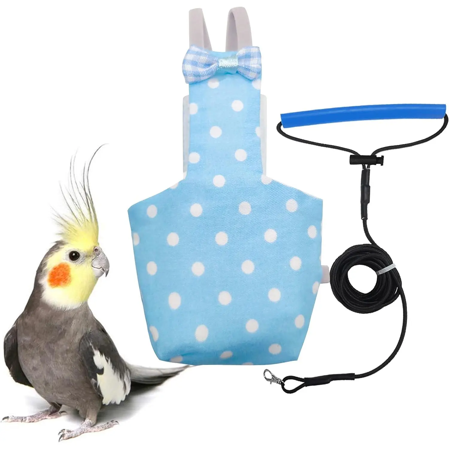 Parrot Accessories Bird Diaper Harness Set - Flight Suit with 80in Flying Leash, Cotton Pad, Safe Wear for 80-105g Small Birds Conure Cockatiel (Flying Training Compatible)