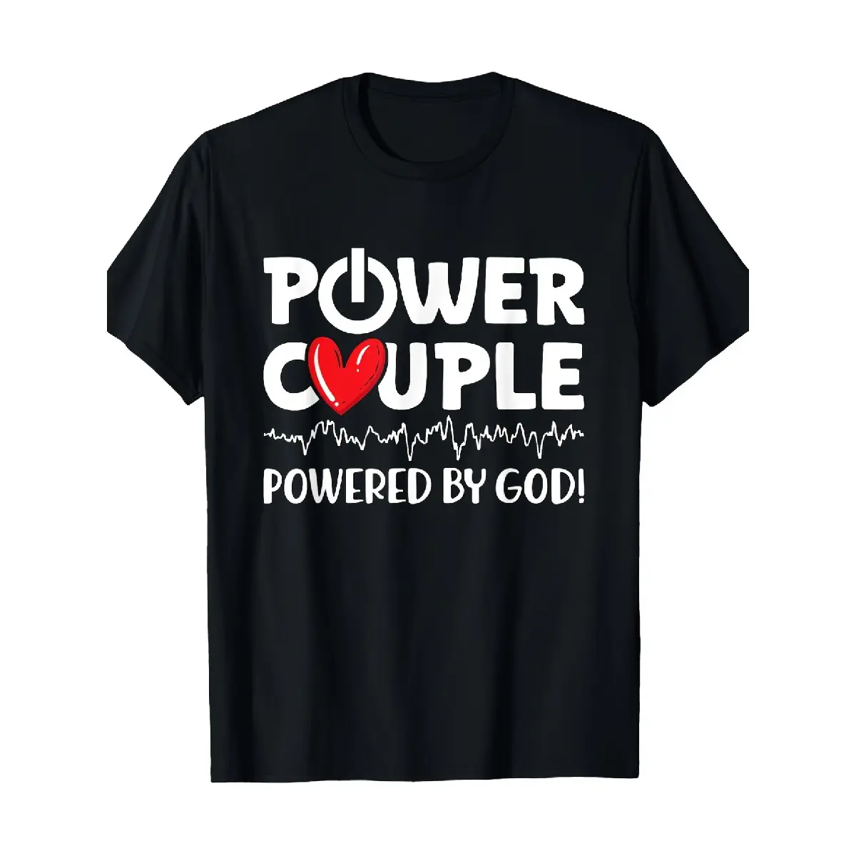 [100% Cotton] 100% Cotton Christian Matching Couple T-Shirts - Heavyweight 220gsm Cotton Valentine's Day Gifts, His & Hers Religious Tees with POWER COUPLE POWERED BY GOD Graphic, Unisex Faith-Based Apparel for Couples, PLUS SIZE