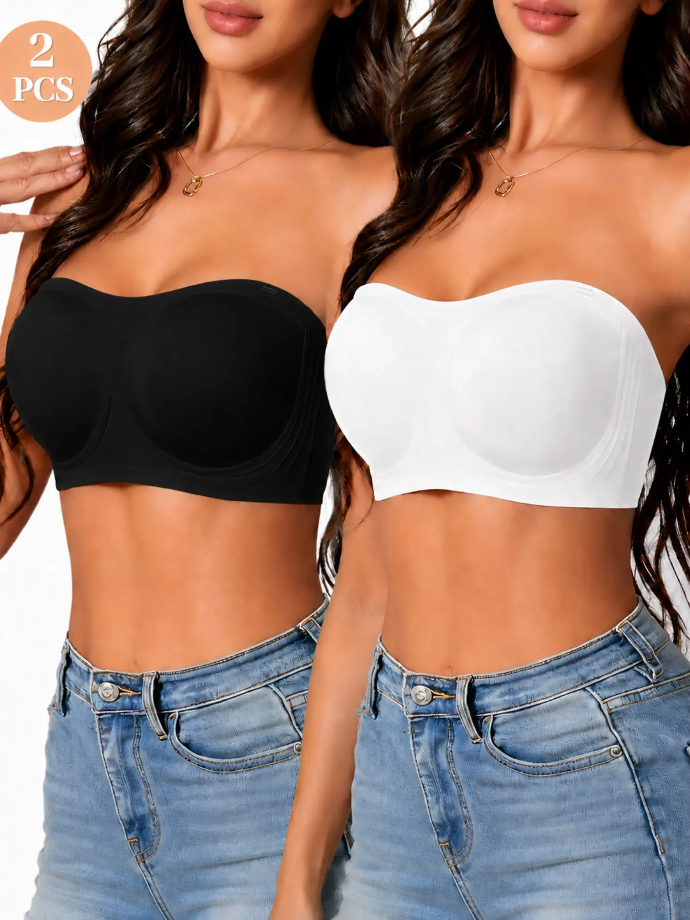 Women’s Jelly Strapless Bandeau Bra, Non-Slip Silicone Grip, Padded Wireless Bra for Dresses, Tops, Everyday Wear, Medium Support