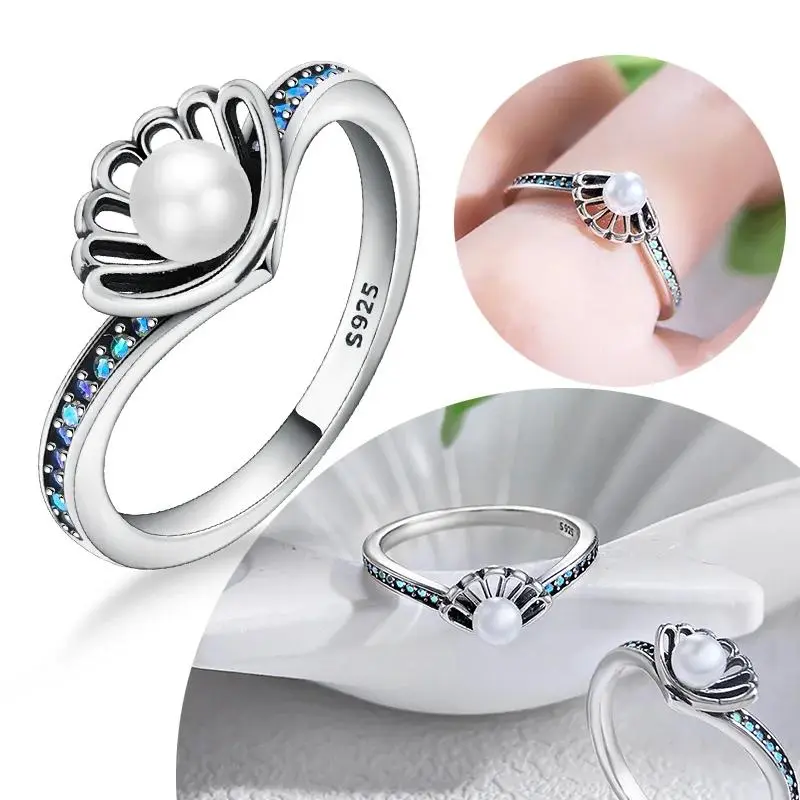 New Silver S925 Rings Pearl Shell Stackable Elegant Original Rings for Women Engagement Ring Jewelry Luxury Fine Gift