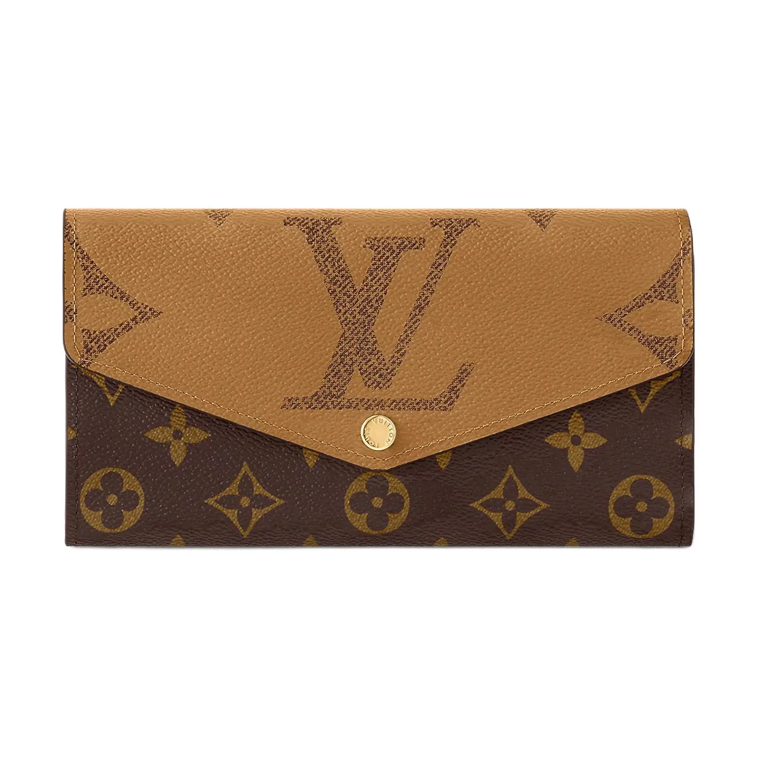 Louis Vuitton Sarah Monogram Reverse Envelope Flap Wallet for Women in Brown and Caramel