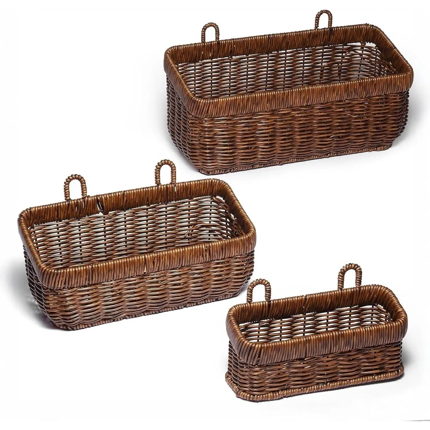 Hanging Baskets, Handmade Wall Basket With Hooks, Boho Storage Baskets for Home, Porche, Kitchen, Bathroom Organizing, 3 PCS