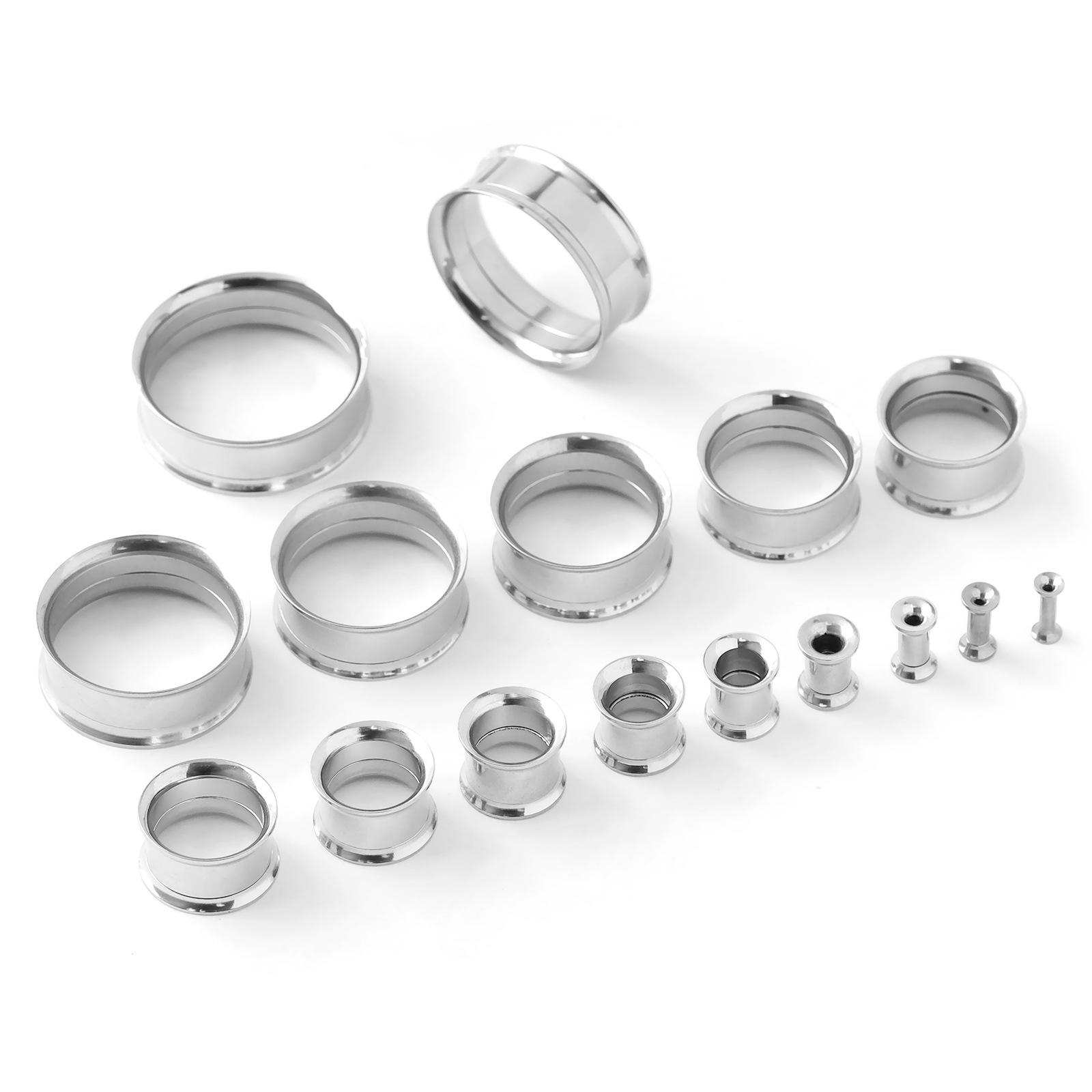 316L Stainless Steel Double Flared Ear Gauges Set, 2G-00G Ear Tunnels Plugs, Hypoallergenic Ear Stretching Jewelry for Women Men