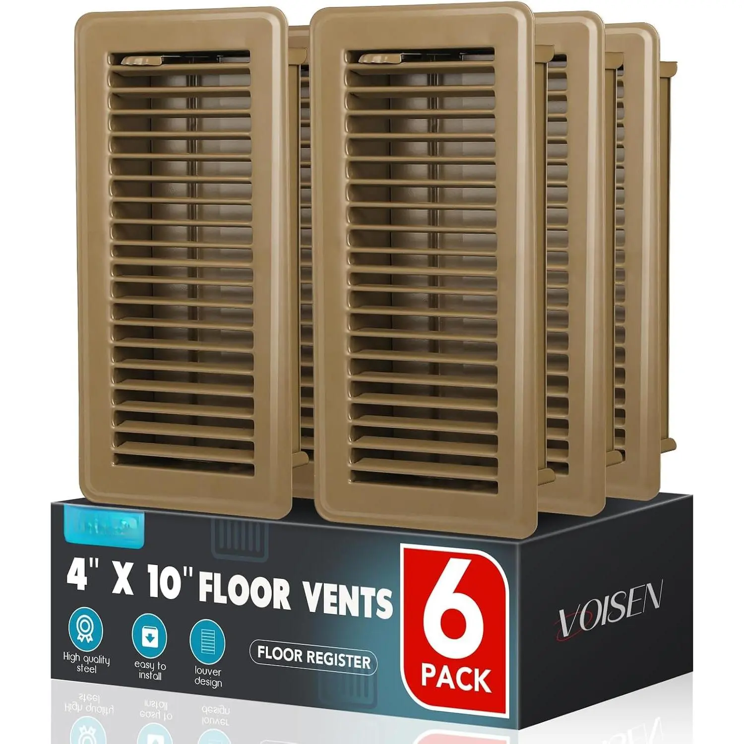Floor Register 4x10, 6 Pack Brown Floor Vent Covers, Heavy Duty Steel Walkable Floor Vents,Vent Covers for  Floor