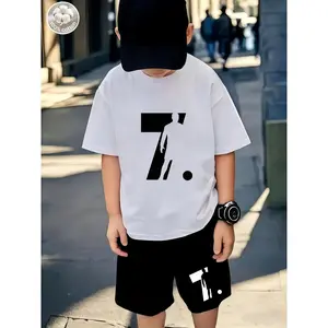 2pcs Set, T-Shirt And Shorts, Also Suitable for Teenagers, with Bold Abstract Number 7 Print, Comfortable And Fashionable, Daily Wear, Casual Set, Outdoor Clothing, Birthday And Holiday Gifts, Items, for Outdoor