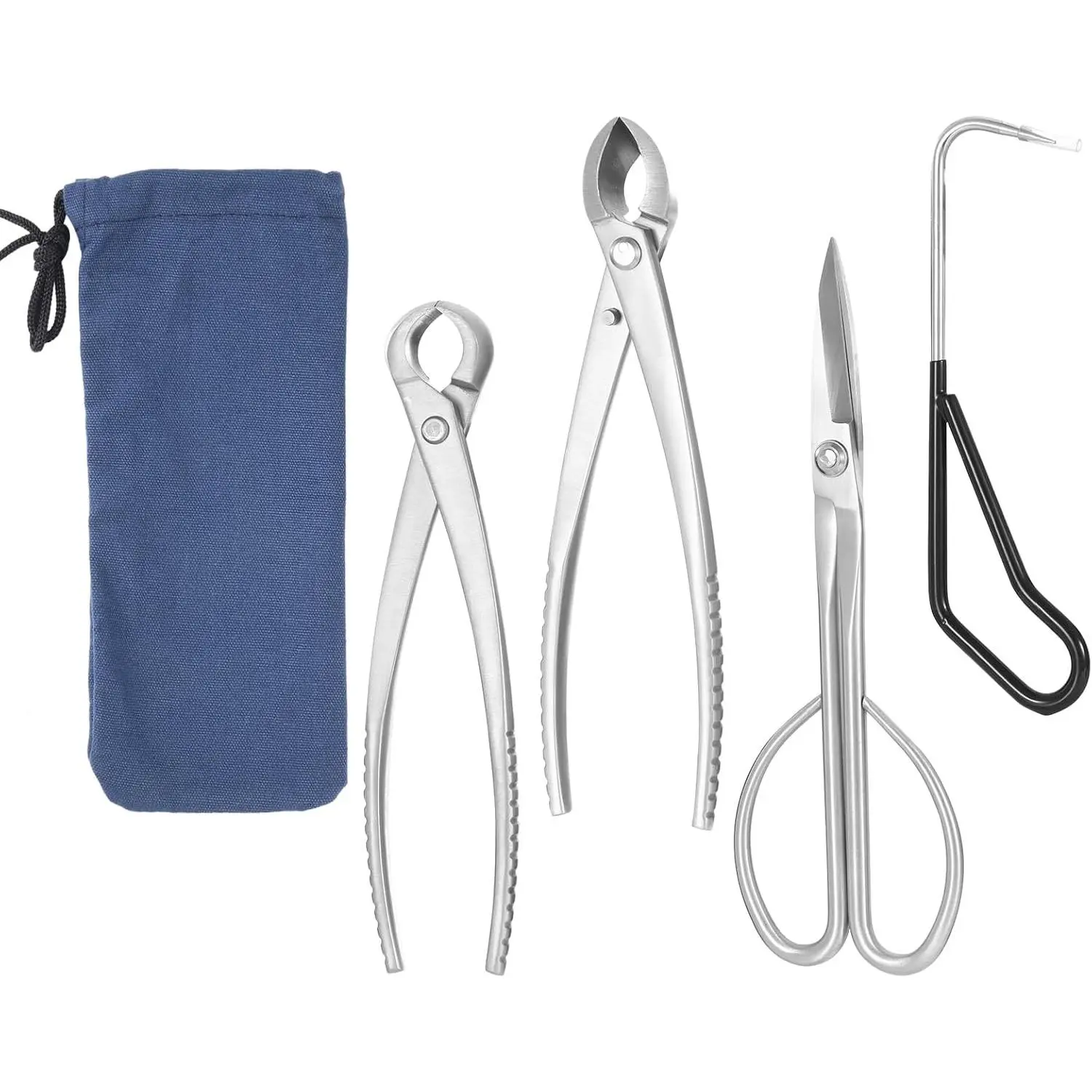 4 Piece Bonsai Tools Set, Bonsai Tree Tools, Knob Cutter, Concave Cutter, Plant Care and Root Hook, Gardening Trimming Care Kit with Storage Bag