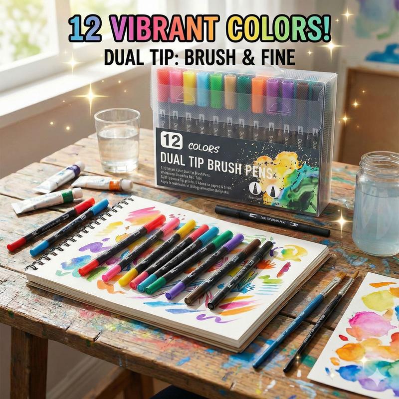VIRAL 12-Color Aesthetic Dual Tip Pens, No-Bleed Portable Brush Markers for Bullet Journal & Planners