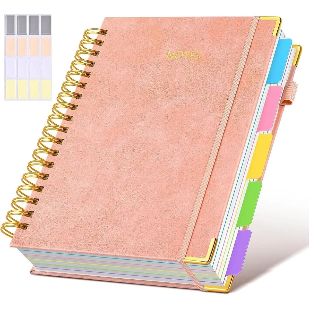 Elegant Spiral Notebook Diary, Detachable Tabs, 300 Pages Leather Cover, University Size, Ideal for School Notes, Women's Journal