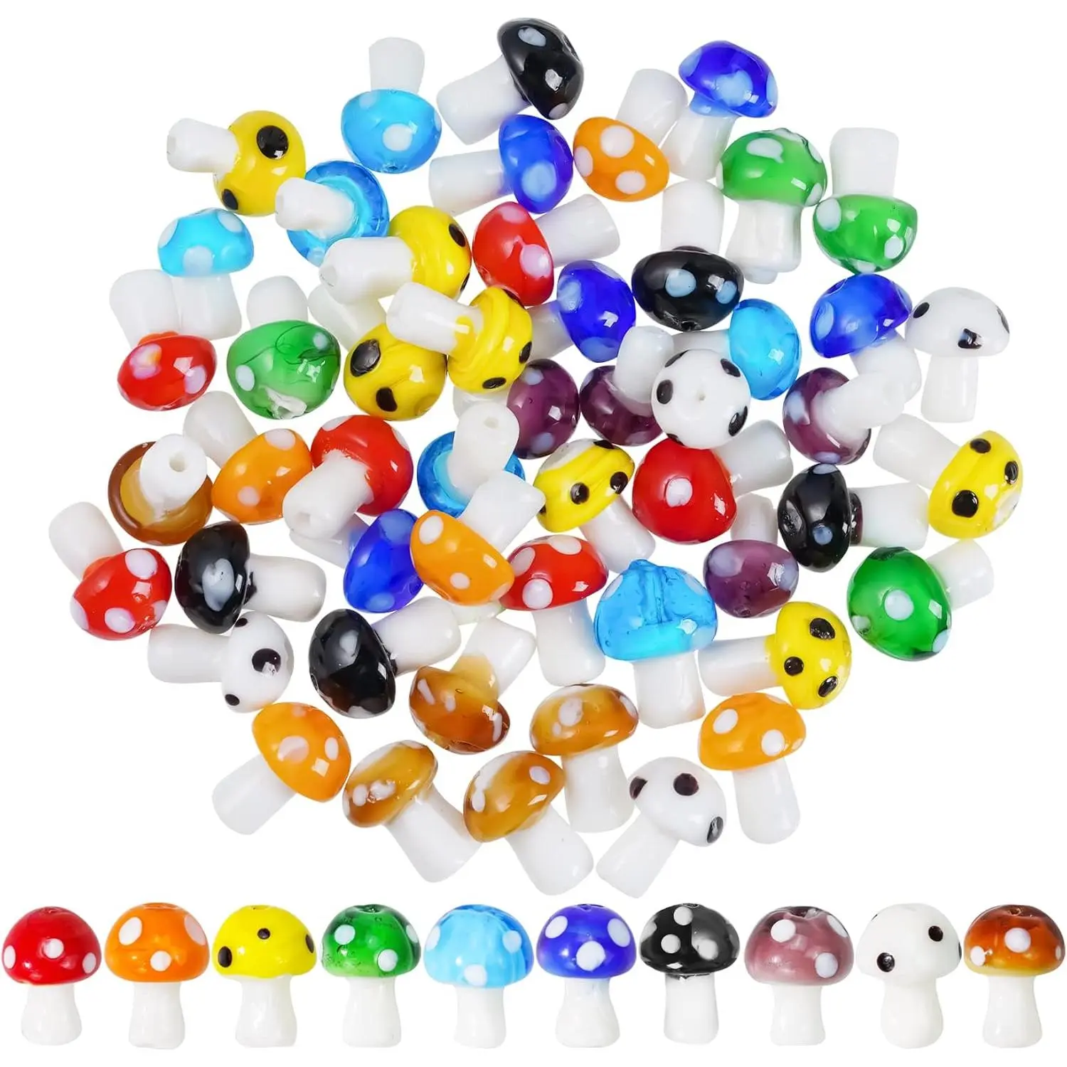 50 count Mushroom Glass Beads Charms Cute Mushroom Ornament Lampwork Beads Bulk for  Bracelet Necklace Earring Making 11x14mm