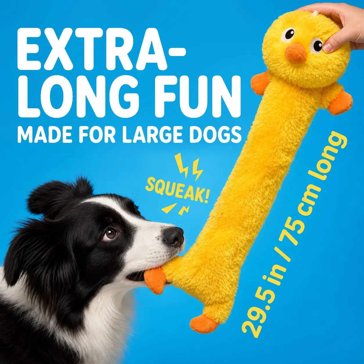 75cm Long Sound Duck Dog Toy, Soft Plush Crinkle Pull Toy, Built In 3 Sounders, Ideal for Medium to Large Dogs, Durable & Fun