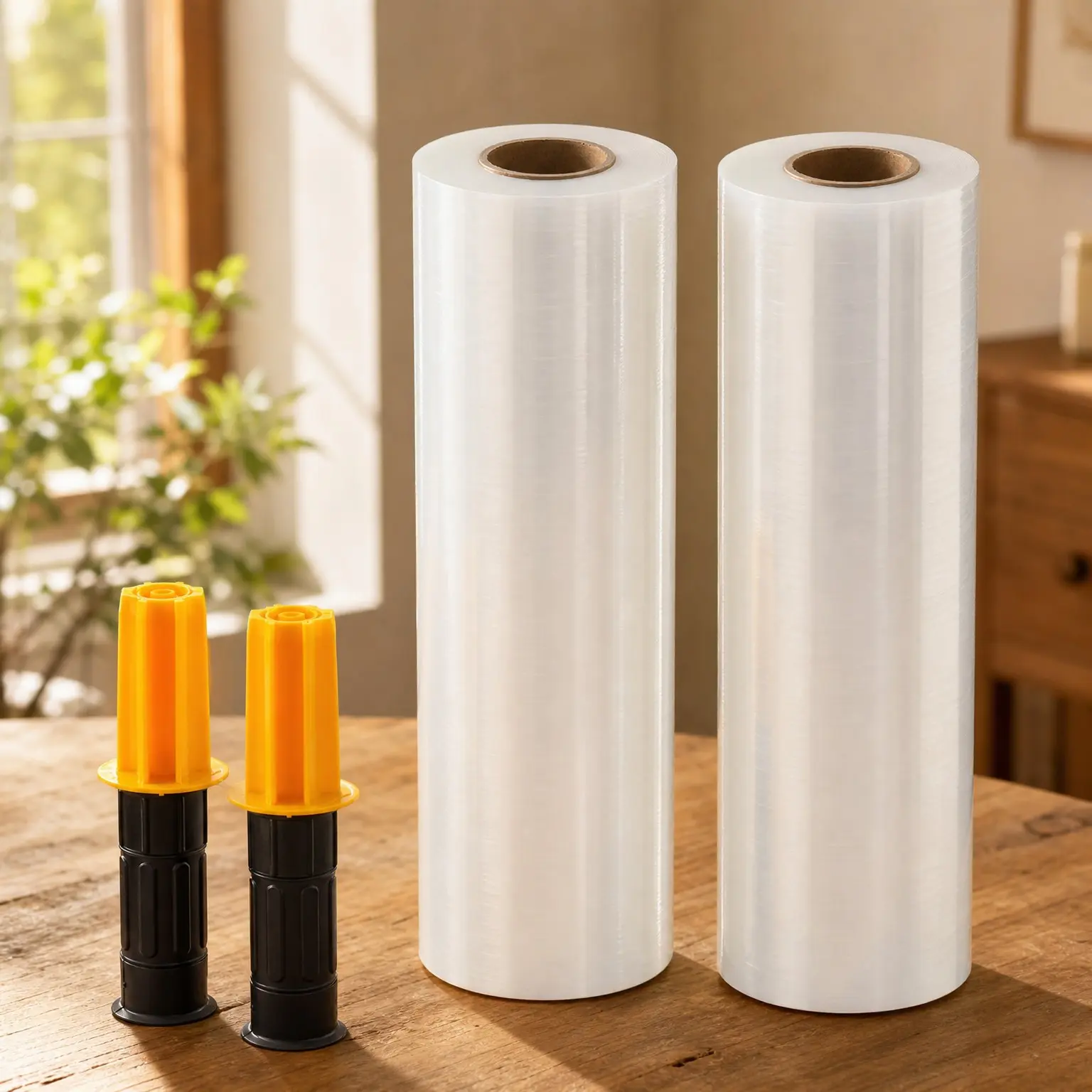 Stretch Shrink Wrap 15in x 1000ft 2 Pack Industrial Strength Plastic Roll with Handles for Moving Pallet Wrapping Shipping Storage Furniture