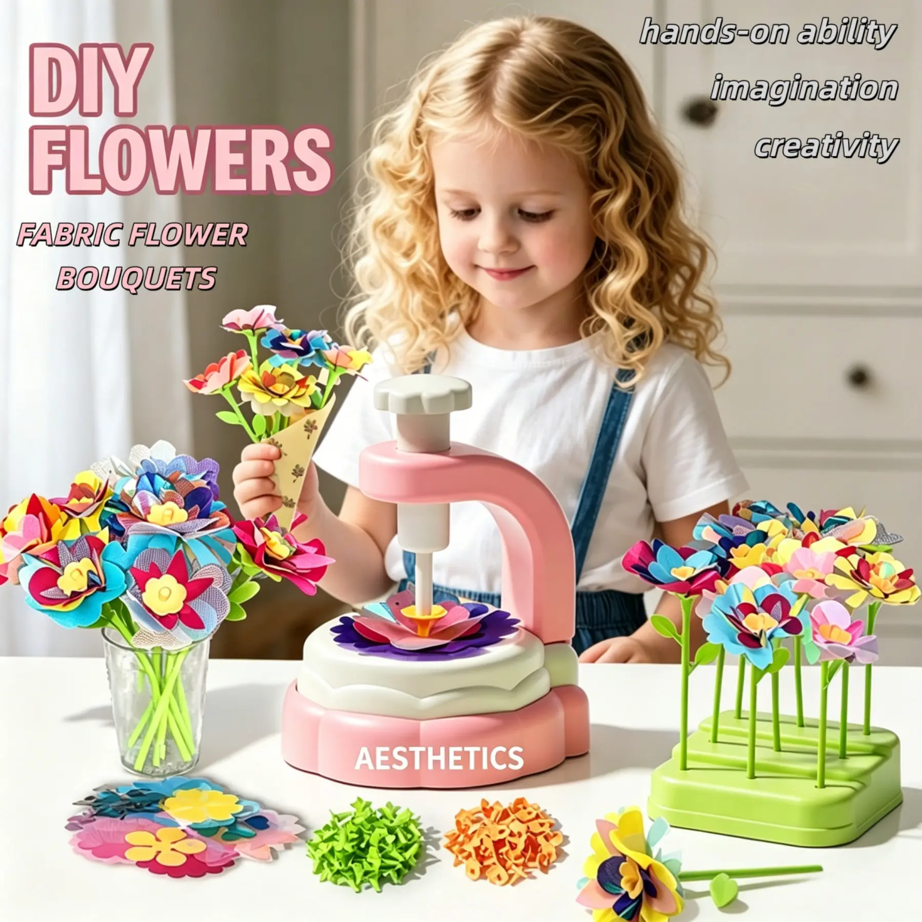 DIY Fabric Flower Bouquet Kit for Kids - Creative Gift That Sparks Imagination & Hands-On Fun, No-Mess DIY Flower Bouquet Kit - Perfect Sensory Toy for Little Artists & Future Florists, STEM Flower Craft Kit: Build Bouquets, Aesthetics, Decor