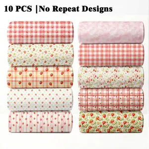 10PCS Strawberry Print Fabric, 23x55cm (9x22in) Classic Sweet Fruit Pattern Quilting Home Decor Decorative Fabrics DIY