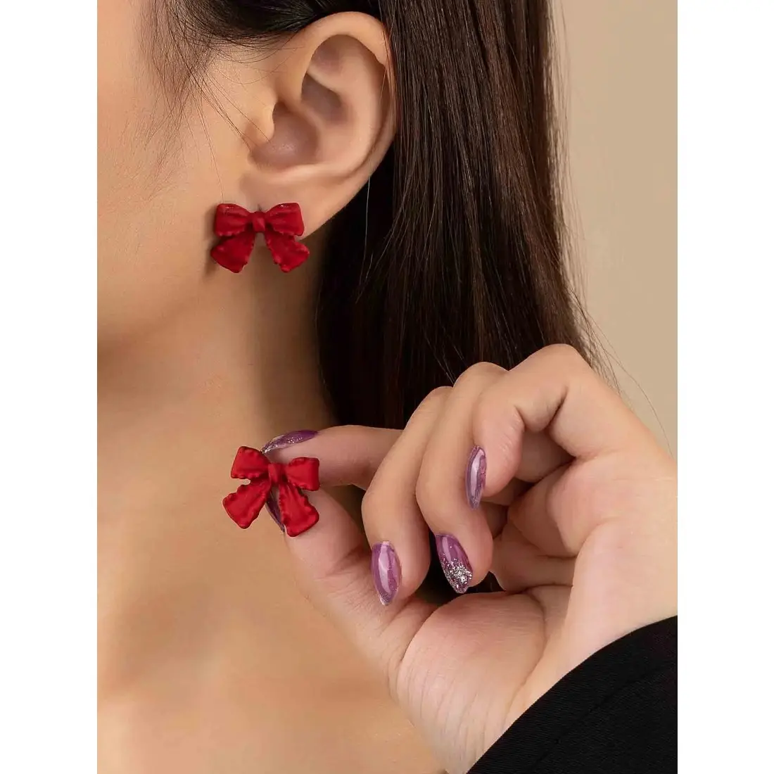 Women's Steel-Plastic Stud Earrings - Chic Bowknot Design, 1 Size, Trendy Cute Fashion Accessory for Daily Decor