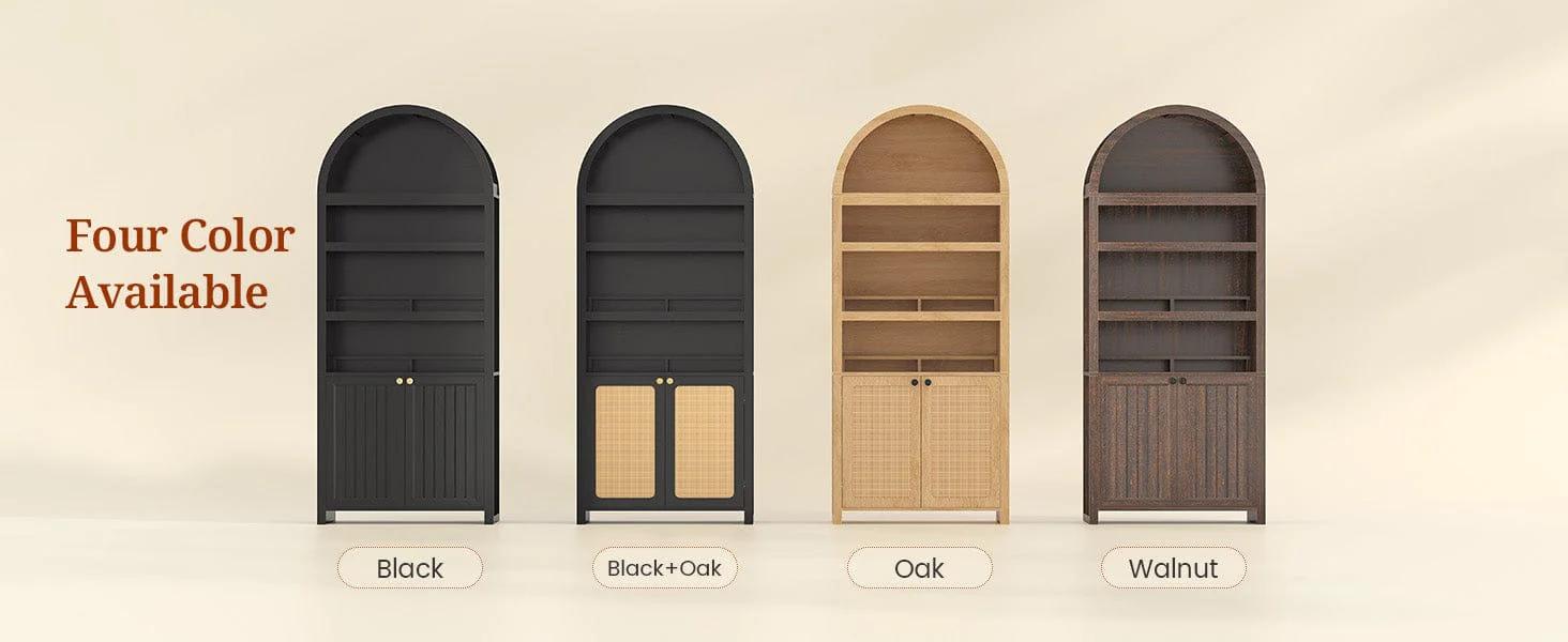 81 Inches Tall Arched 6-Tier Bookcase with Door Walnut 81 Inches Tall Arched 6-Tier Bookcase with Door Walnut