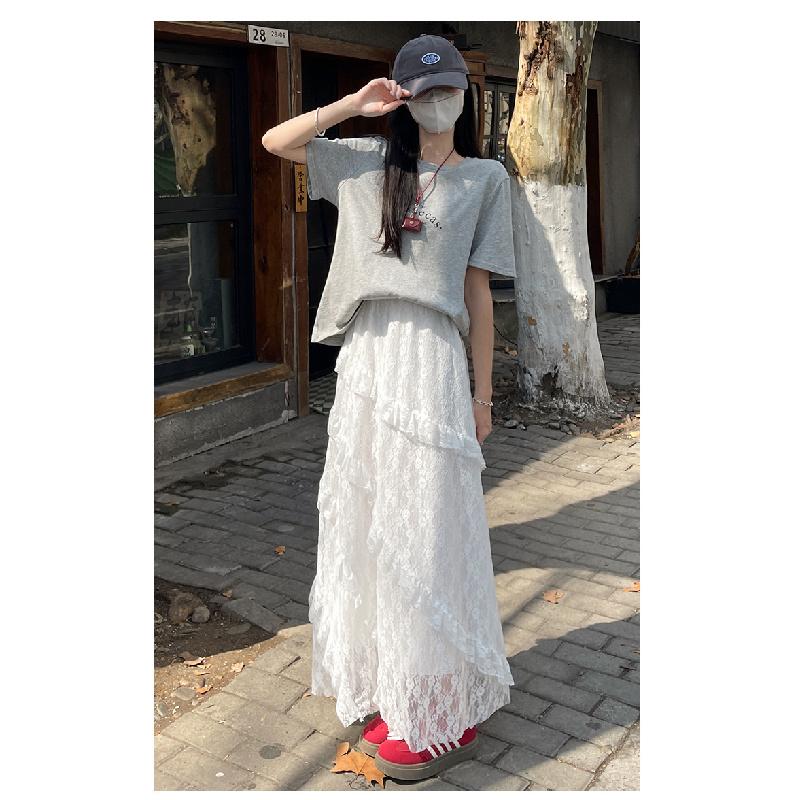 2025 Lace Skirt Women's Summer White A- line Dress Cake Dress Maxi Skirts