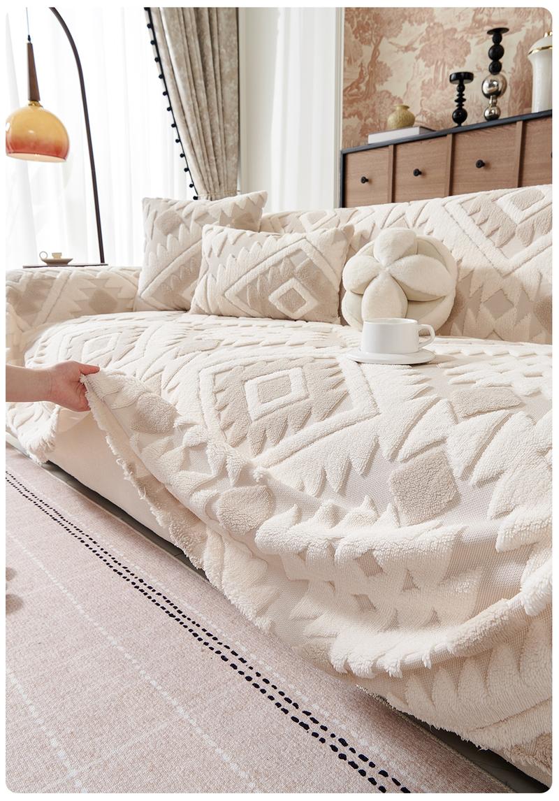 Bohemian Plush Sofa Throw Blanket, Geometric Pattern Design, Pet-Friendly, All-Season Use, Home Decor, Sofa Couch Covers, Sofa Slipcover