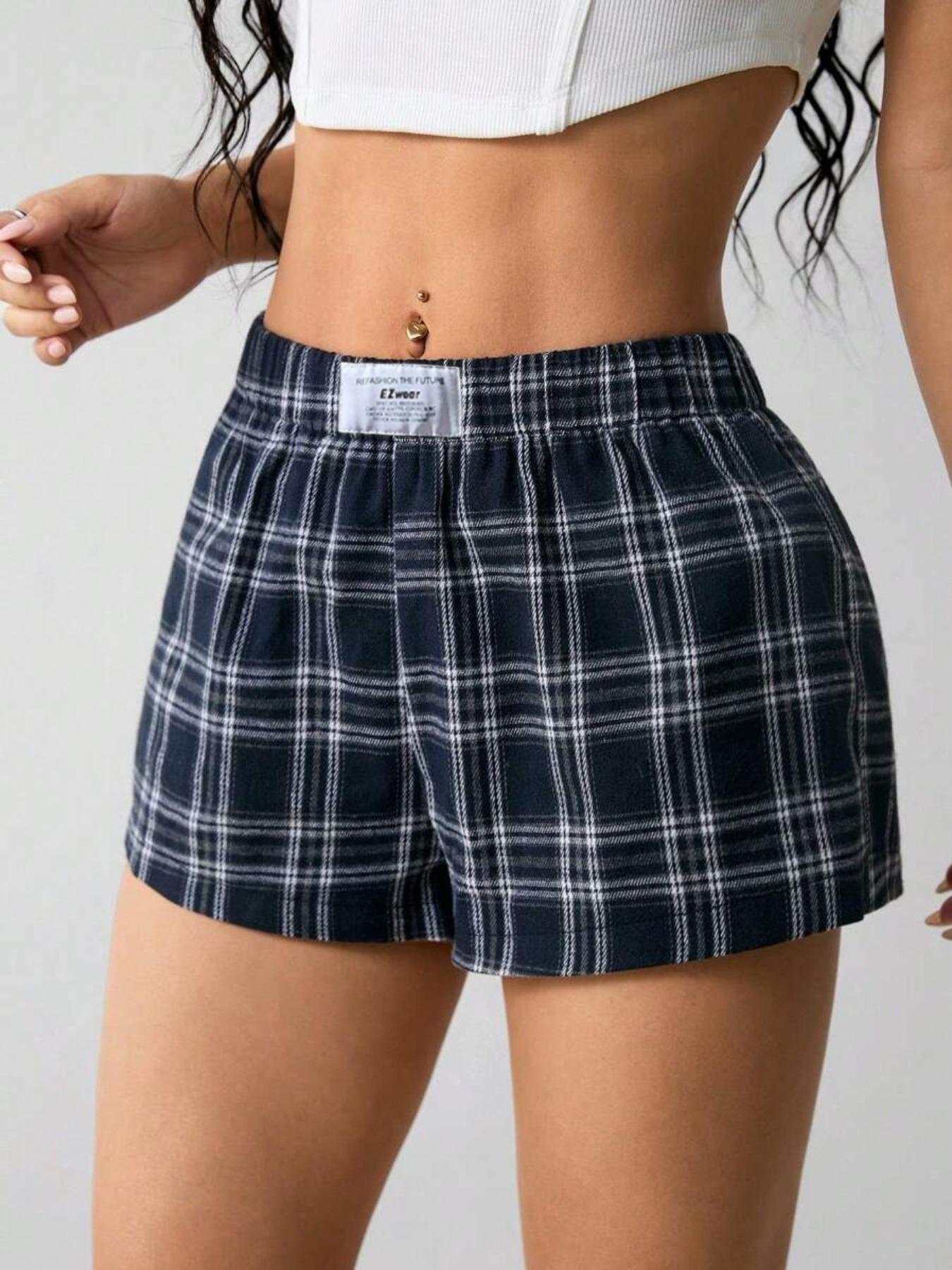 Women's Casual Checkered Stretch Waist Shorts for Summer, Loose-Fitting Thin Fabric Comfortable Design, Perfect Summer Wear