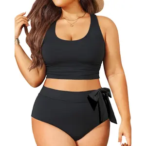 Tempt Me Plus Size Two Piece Swimsuits - Women High Waisted Bikini Scoop Neck Bathing Suit Swimwear  SwimWeek  summervibes