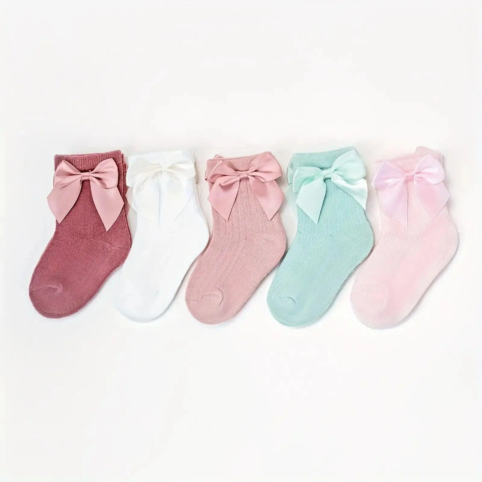 Infant Girls' 5-Pair Short Ankle Socks, Soft Above-Ankle Casual Socks Decorated With Cute Bows, Comfort Footwear for Daily Wear sohochic