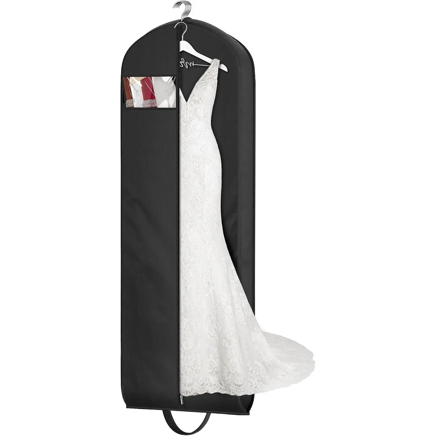 72" Wedding Dress Garment Bag for Travel Waterproof Dress Bags for Gowns Long 4" Gusseted Dresses Protector Bag for Closet Storage Clothing Covers for Hanging Clothes, Black