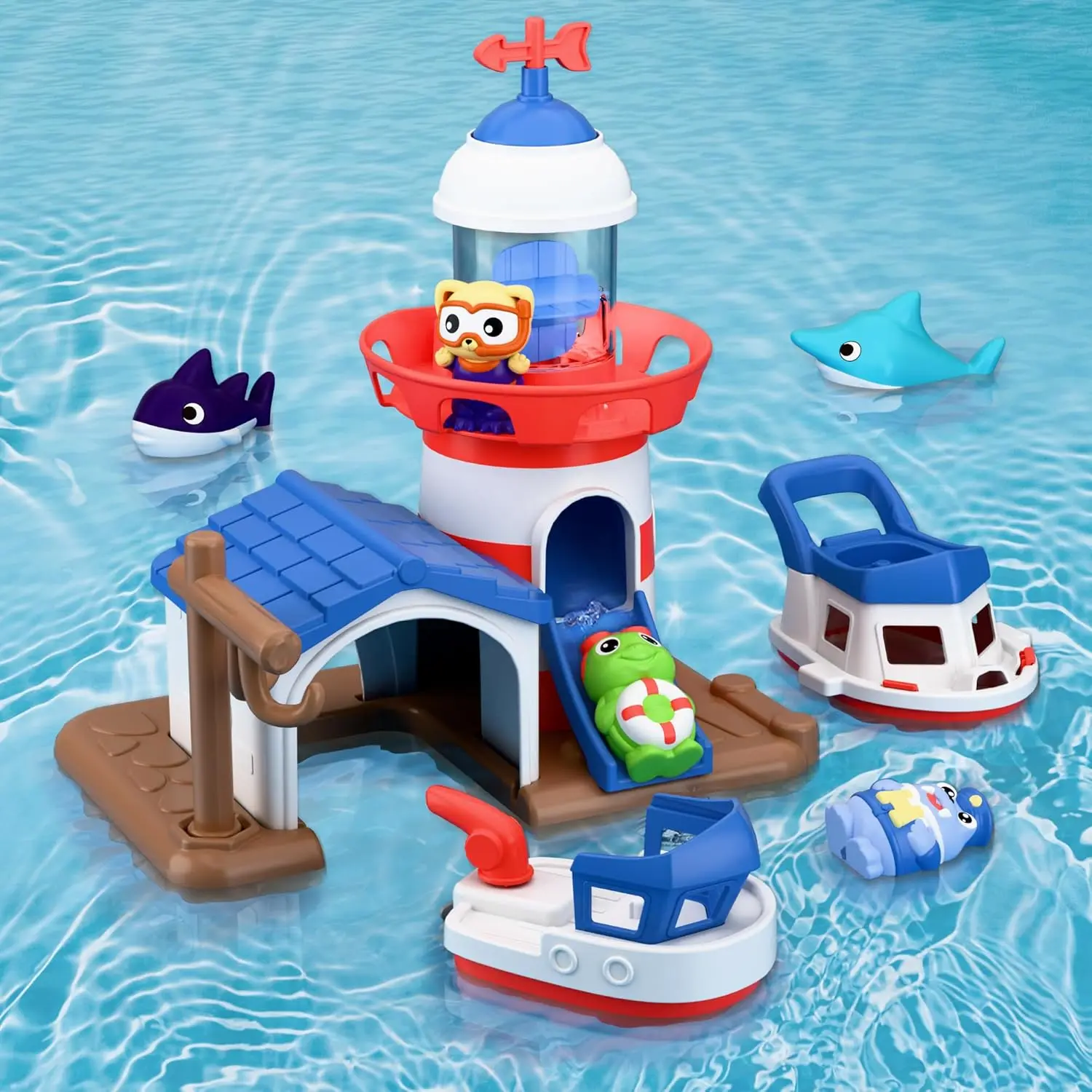 Bath Toys for Toddlers 2-4, Kids Lighthouse Bathtub Shower Toy Set, Wind up Swimming Boat, Baby Bathtime Floating Fish Water Play, Fun Birthday Gifts for 18 Month 3 5 6 Year Old Boy Girlfidget toys