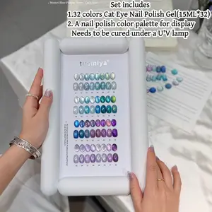 32 Color Monet Blue Cat Eye Nail Polish Set, Rich Colors, Fine Gel Texture, Includes Color Palette, Perfect Gift for Manicure Shops