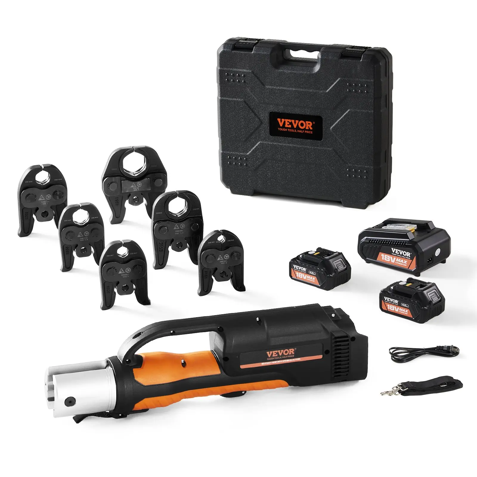 【DealsForYouDays】VEVOR Press Tool, 18V Electric Pipe Crimping Tool for 1/2" to 2" Copper Pipes, 32KN Press Tool Kit Compatible with ProPress - with 6 VUS Press Jaws, 2pcs 4AH Battery, Fast Charger Carrying Case