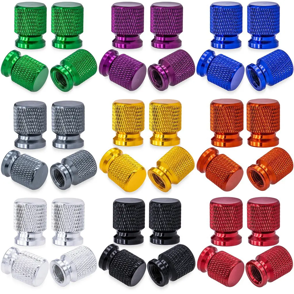 4 pcs Color Knurled Texture Aluminum Tire Valve Caps, Easy Grip Tyre Valve Stem Covers, Universal Automotive & Motorcycle Wheel Accessories