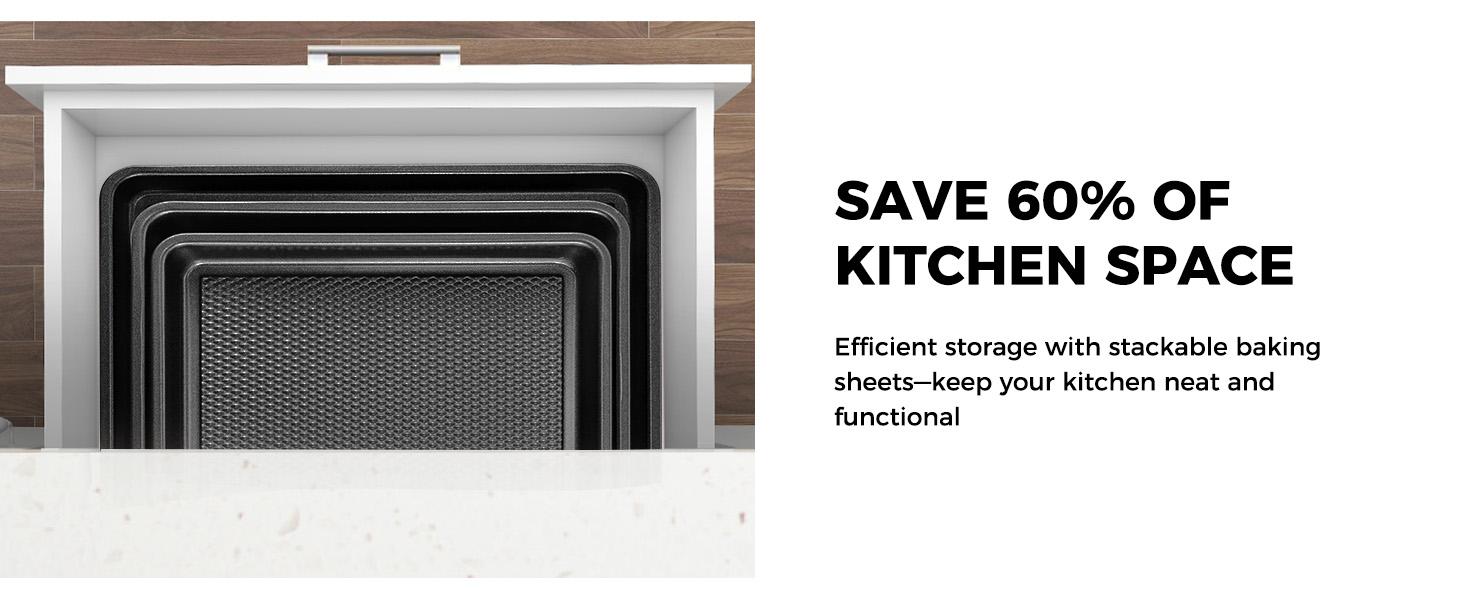 Cookie Sheets for Baking Nonstick  Baking Sheet Pan Set of 3, Half/Quarter/Jelly Roll Pan for Oven with Diamond Texture Pattern, 57% Thicker Carbon Steel Cookie Trays, Black