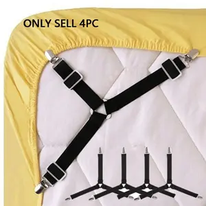 4pcs Adjustable Elastic Bed Sheet Clips with Transparent Clamps, Non-Slip Nylon Fasteners for Bedding and Couch Cushions, Easy to Clean