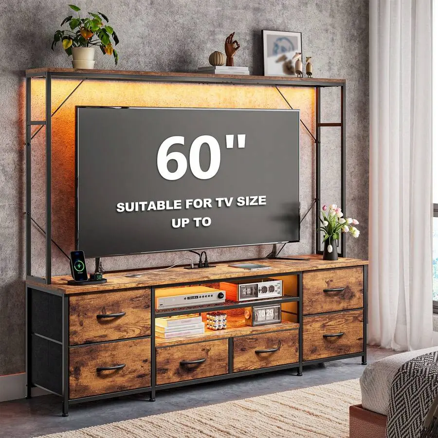 6 Drawer Fabric Dresser With LED Light & Charging Station, White Multi-Storage Chest Of Drawers, Anti-Tip Metal Frame Organizer For Dorm, Teen Bedroom, Closet,chabuildreark,farmhouse,coffee bar cabinet,lockable,,,unit,,jewelry,armoire,,tow,bathroom,wooden