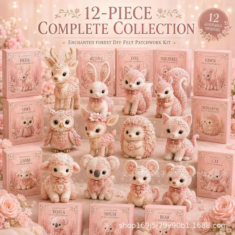 Pink Woodland Friends DIY Felt Patchwork KiPink DIY Patchwork Kit
