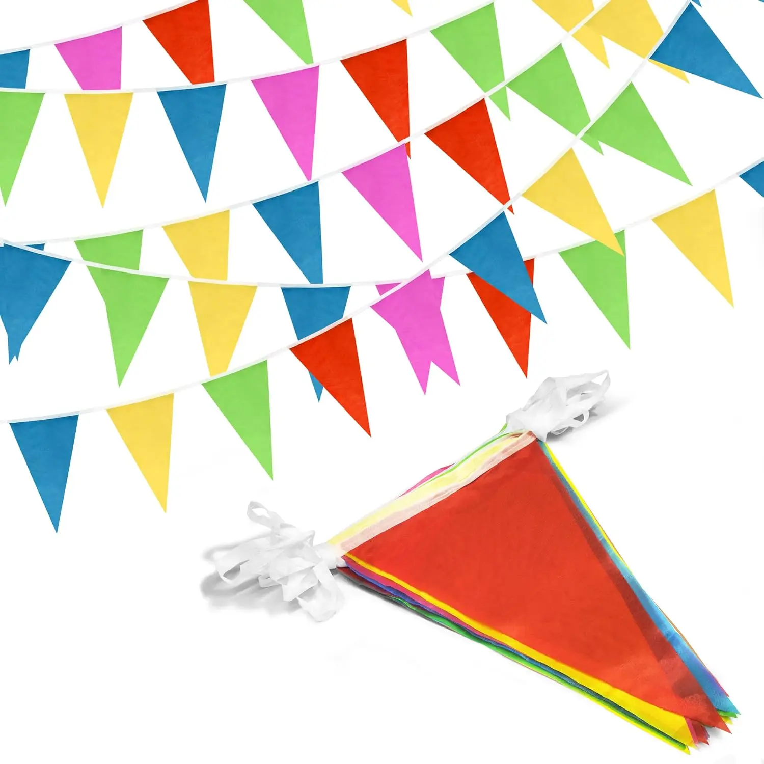 100  Pennant Banner - 75 Multicolor Bunting Flags (7x11 Inches) - Birthday Party Grand Opening Christmas Decorations