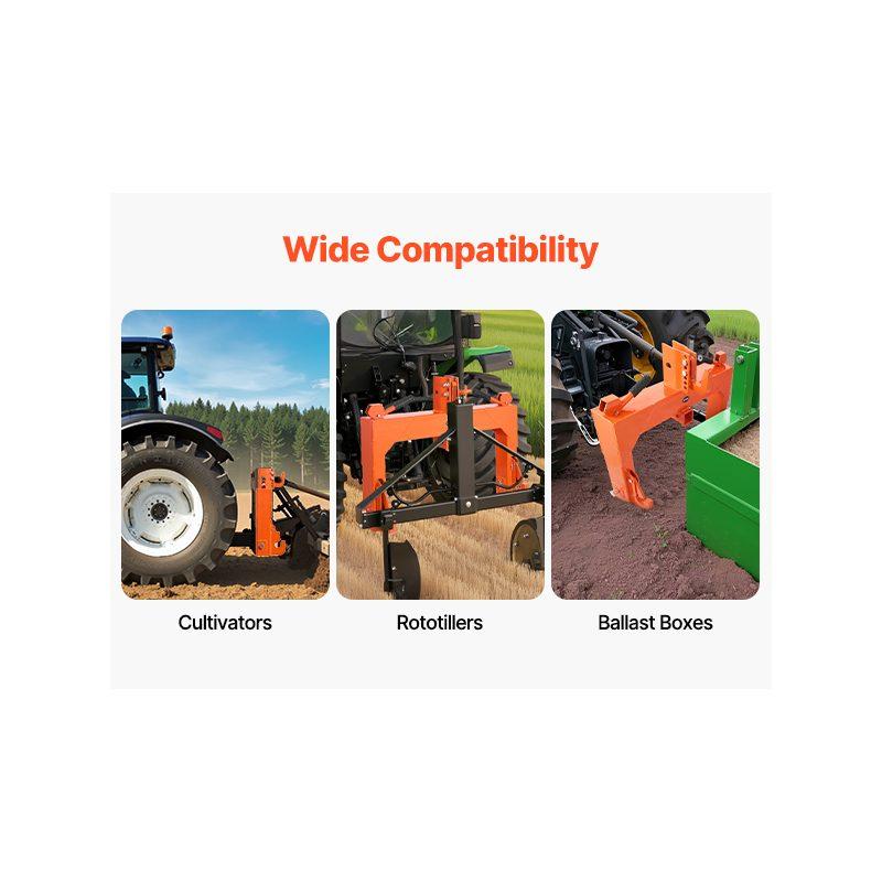 VEVOR 3-Point Quick Hitch with 2 in Receiver, 3000 Lbs Lift Capacity, 3-Pt Hitch with 5 Level Adjustable Bolt, Adaptation to Category 1 2 Tractor, Heavy Duty 3 Point Attachments, Orange