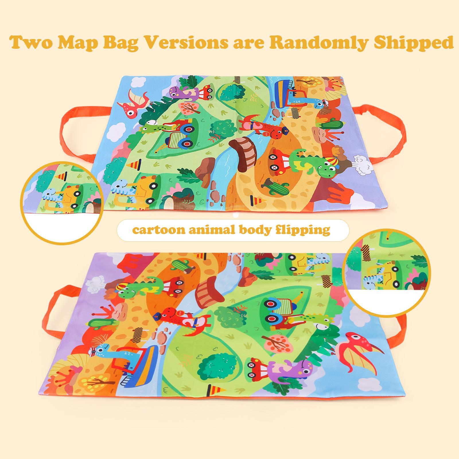 Dinosaur Design Inertia Car Toy, 6 Counts/set Friction Power Engineering Vehicle Toy with 2 in 1 Game Mat Storage Bag, Birthday Gift for Children