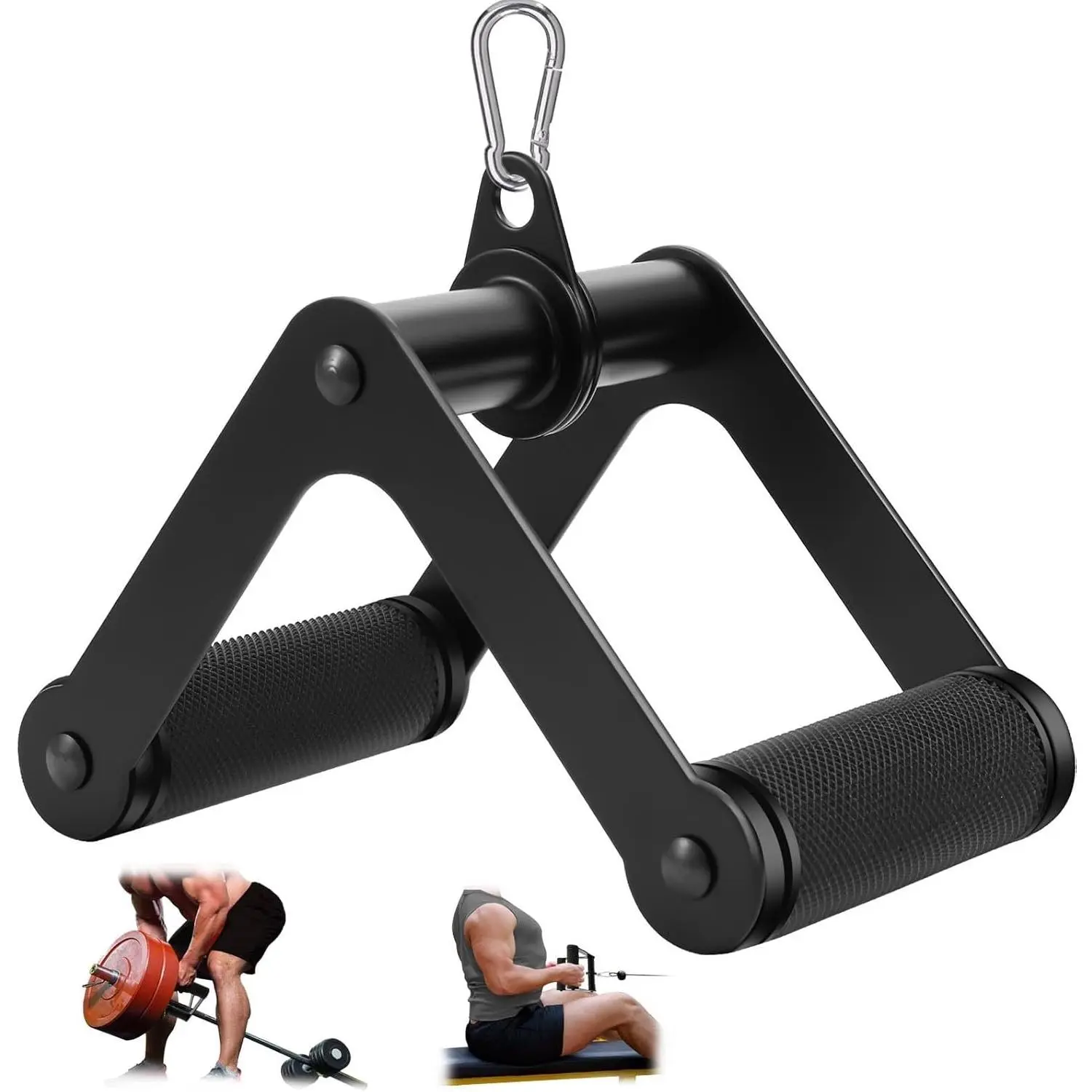 Double D Row Handle LAT Pulldown Attachments, 1.3 Inch Diameter Big Comfort Rubber Grip V Bar Attachment for Cable Machine Home Gym Accessory