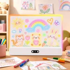 Rewritable Drawing Board, LED HD Acrylic Light-Up Writing Tablet (Professional Art Use/Professional Drawing Tool), USB Interface, 7 Writing Pens, 1 Cleaning Cloth, Erasable Drawing Board, Handwriting Painting, Birthday Gift