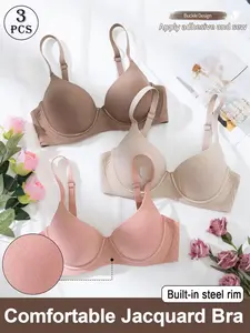 3-Pack Women's Lingerie Bras, High Support Underwire Bra with Steel Ring, Comfortable Breathable Padded Bra, Adjustable Straps