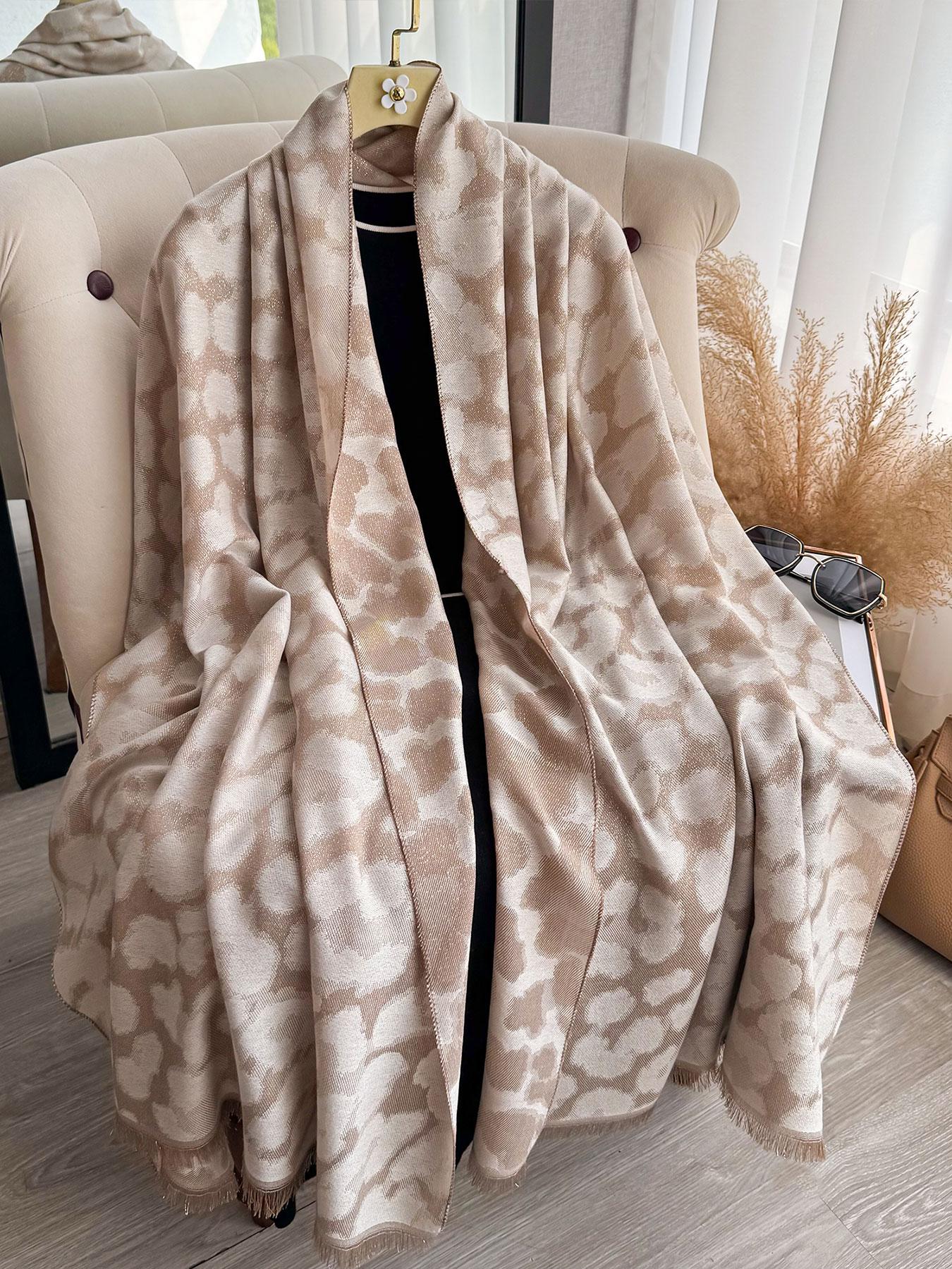 Fringe Edged Leopard Print Scarf, Boho Style Scarf, Fashionable Animal Pattern Shawl for Versatile, Perfect Accessory for All Seasons