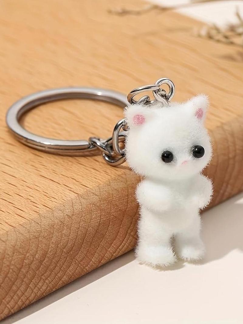 Cute Cat Design Keychain, Fuzzy Keychain, Trendy Cute Keychain for Car Keys for Women & Men, Fashion Accessories for Bag Backpack Wallet Pendants Decor