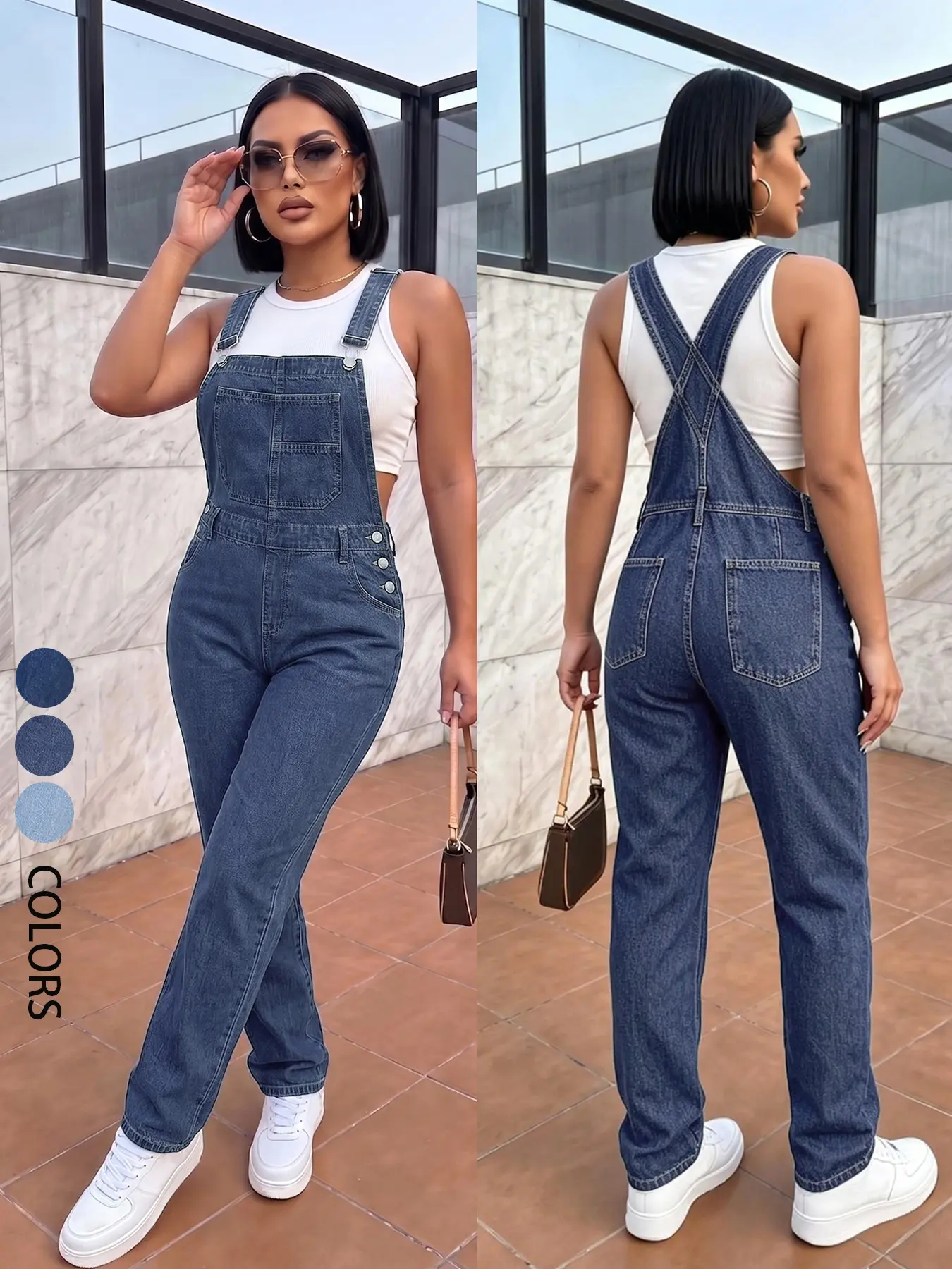 Women's Casual Denim Jumpsuit, Adjustable Strap Straight Leg Romper Overalls, Perfect for Daily Wear and Y2K Style, All Seasons Fitted Sleeveless Pants, Casual Jumpsuits