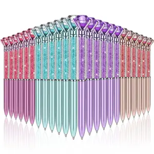24 Pieces Big Crystal Diamond Pens Bling Ballpoint Pen Black Ink Rhinestones Pen for School Office Supplies Christmas Wedding Birthday Present, 4 Colors