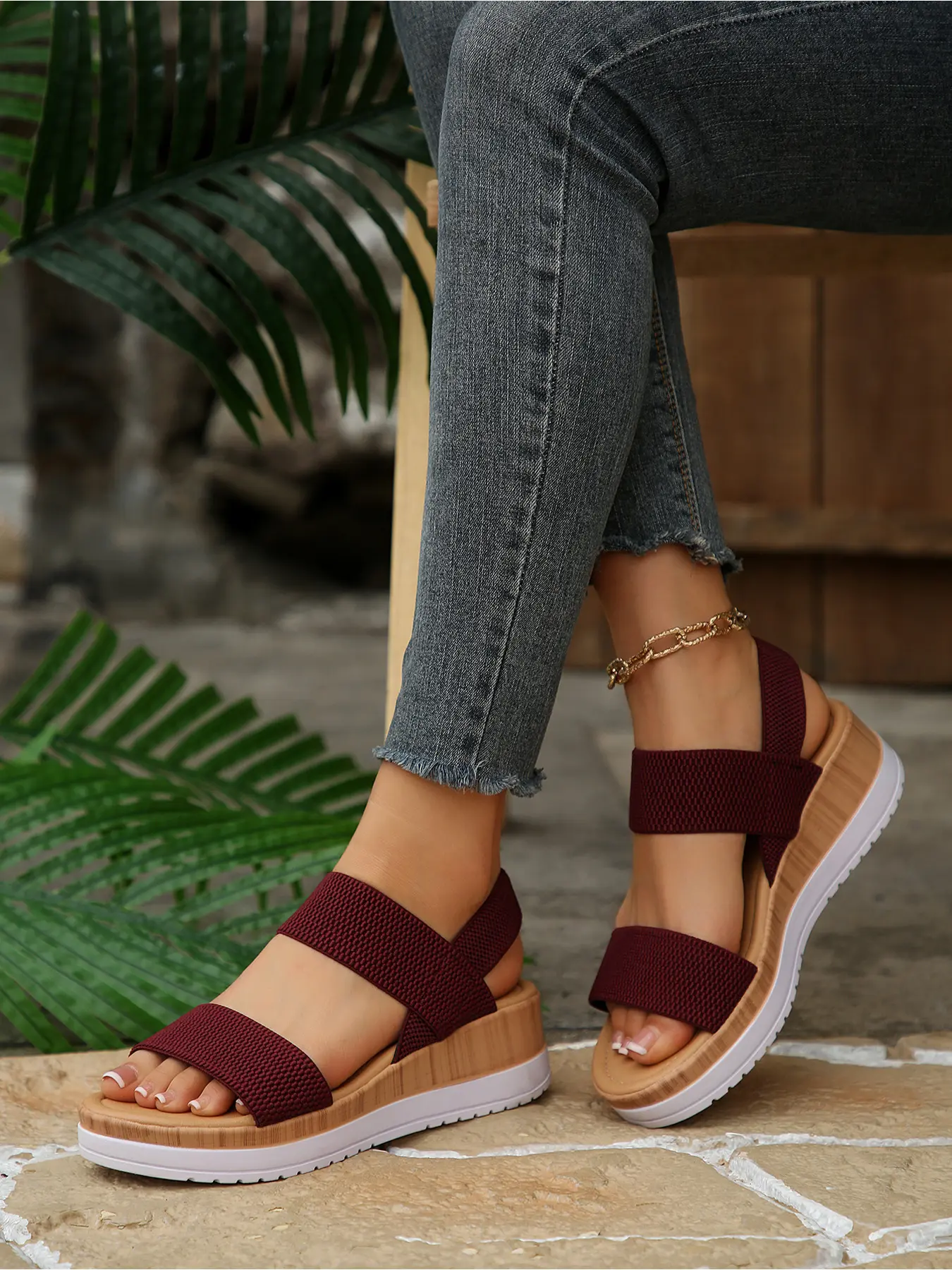 Stretchy Cross Strap Slingback Wedge Platform Casual Summer Sandals, Soft Insole Office Daily Walking Shoes Women