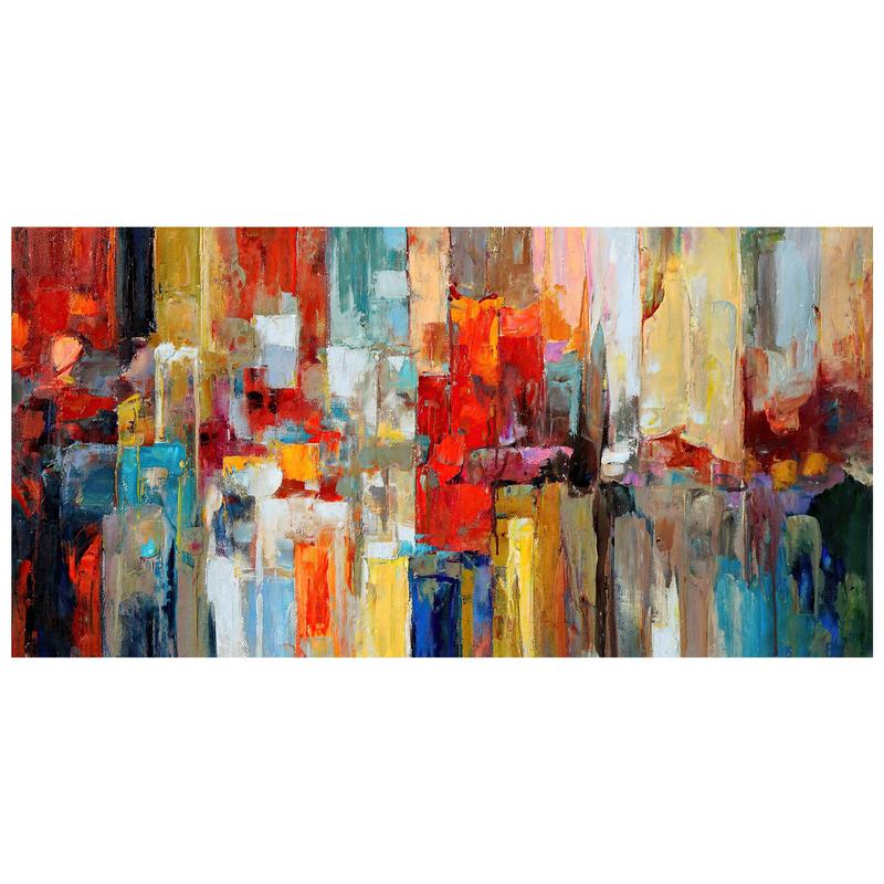 Abstract Colorful City Pattern Unframed Painting, Modern Canvas Wall Art, Wall Decor for Home Living Room Bedroom Office, Ornaments
